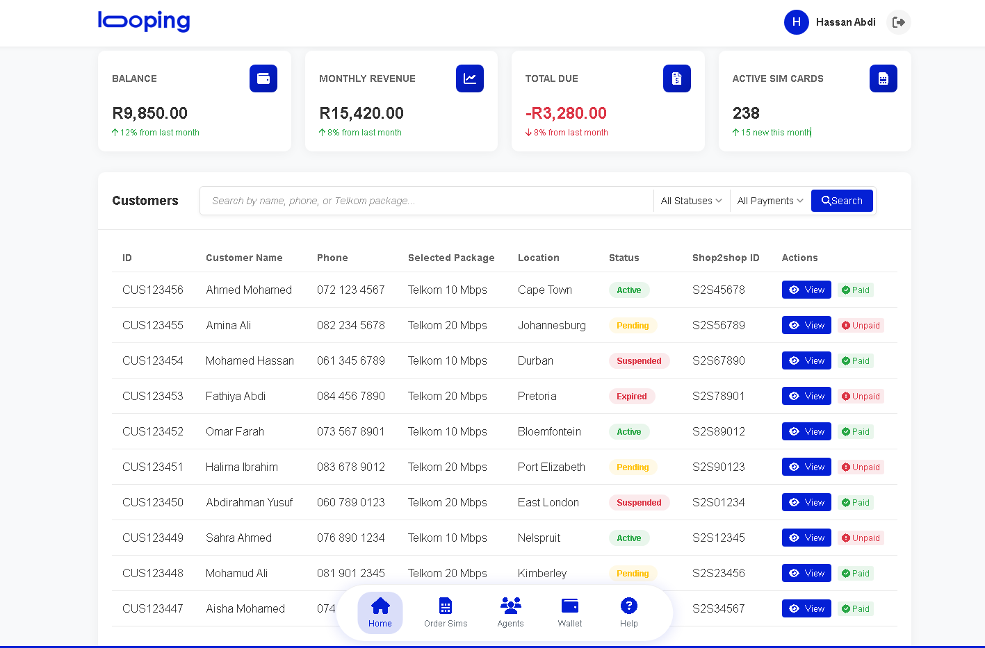 Looping Dashboard Interface